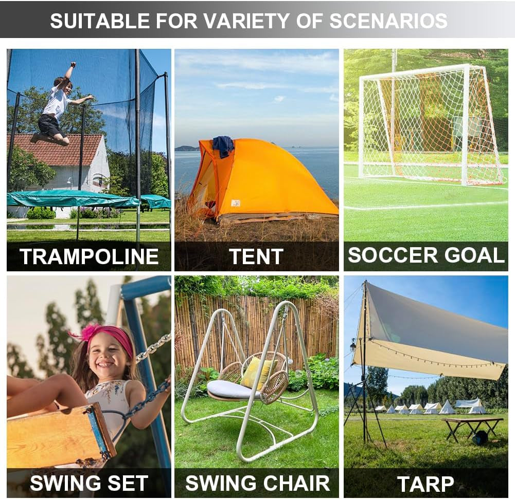 USA Trampoline Stakes Heavy Duty Trampoline Parts Corkscrew Shape Steel Stakes Anchor Kit with T Hook for Trampolines -Set of 4 Bonus 4 Strong Belt,Black