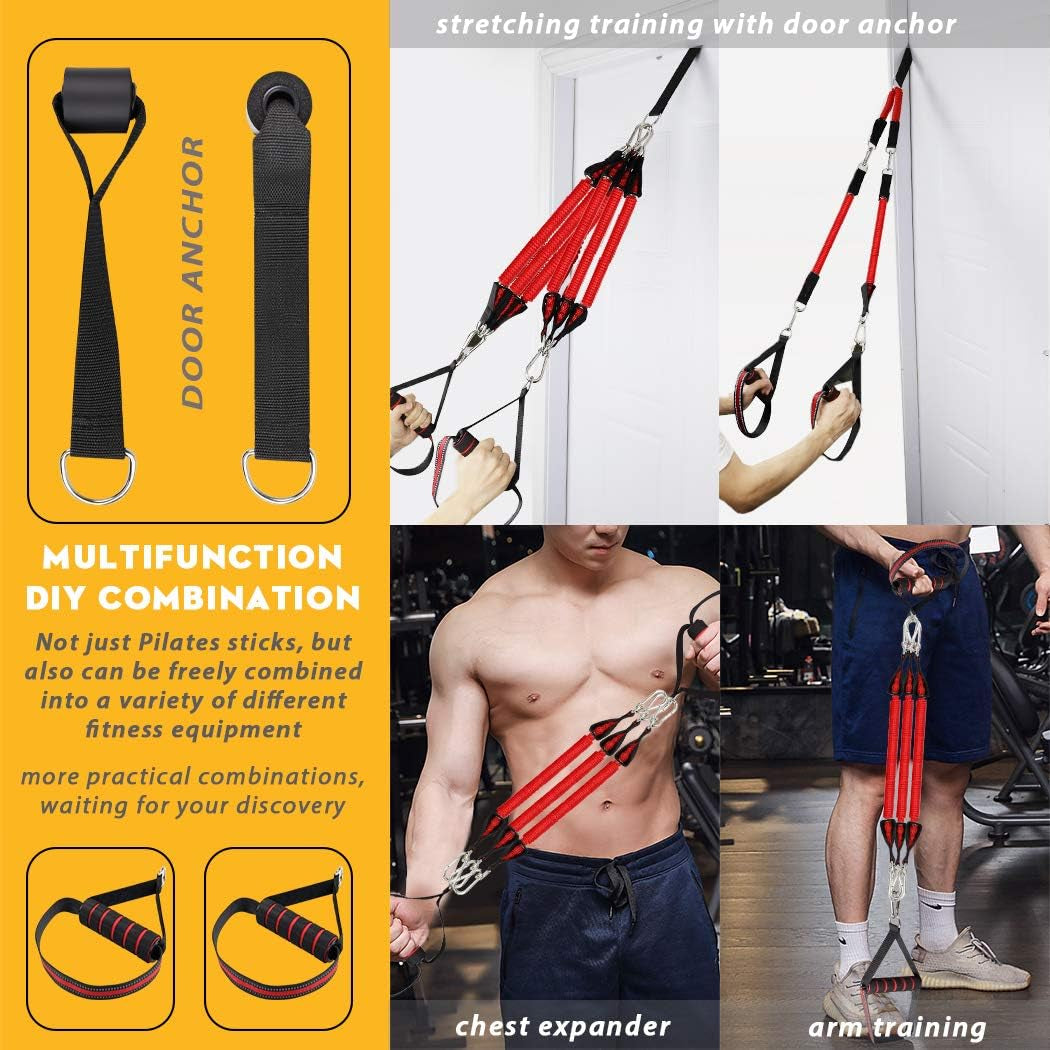 Upgraded 60-180LBS Adjustable Pilates Bar Kit with Resistance Band, Anti-Break, Portable Fitness Exercise Workout Toning Bar Stick for Stretching Twisting Sit-Up, Home Workout Equipment Men Women