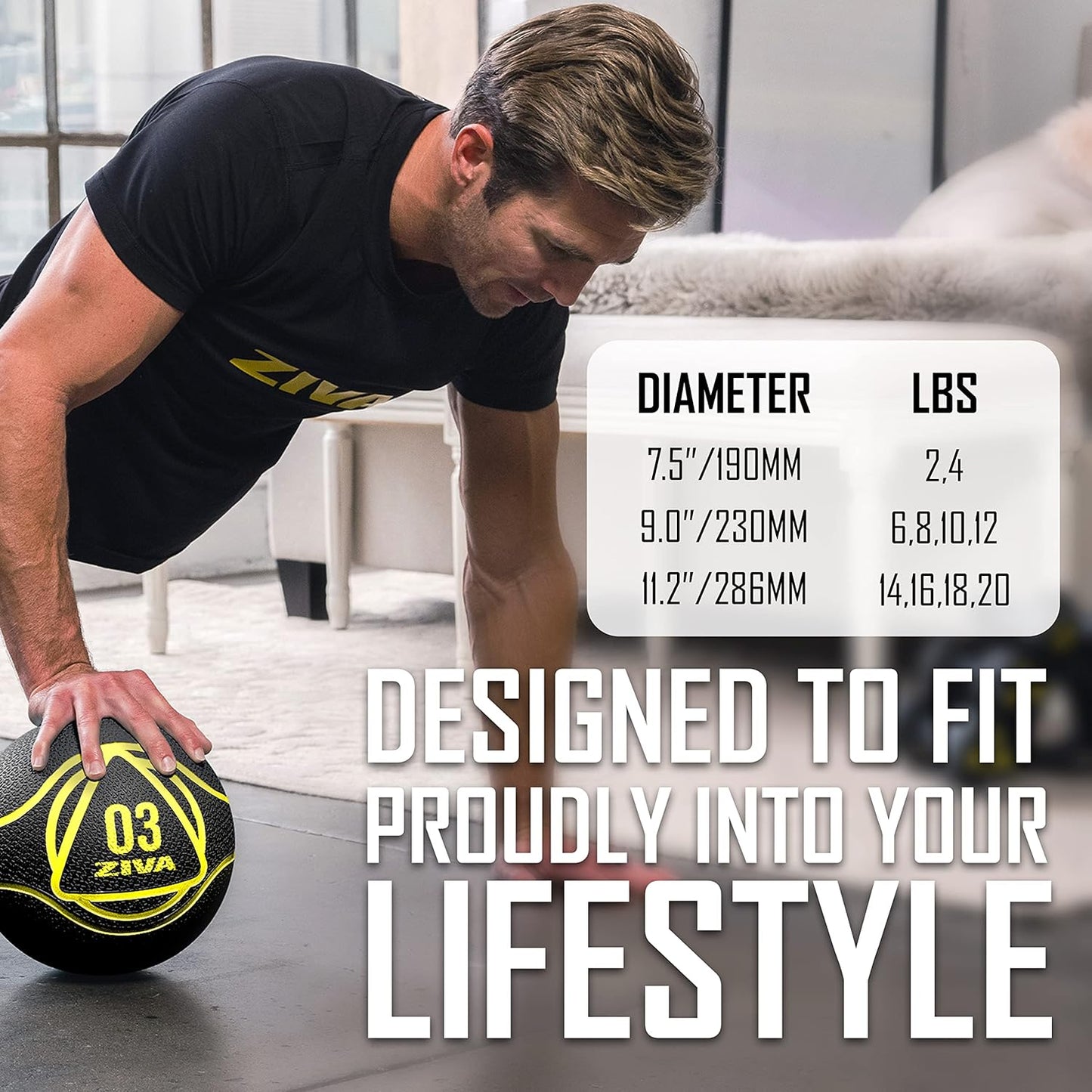 Medicine Ball – Durable Rubber Weighted Ball with Easy-Grip Textured Shell for Core, Balance and Strength Training – Commercial Quality (Black, 4–12 Lb)