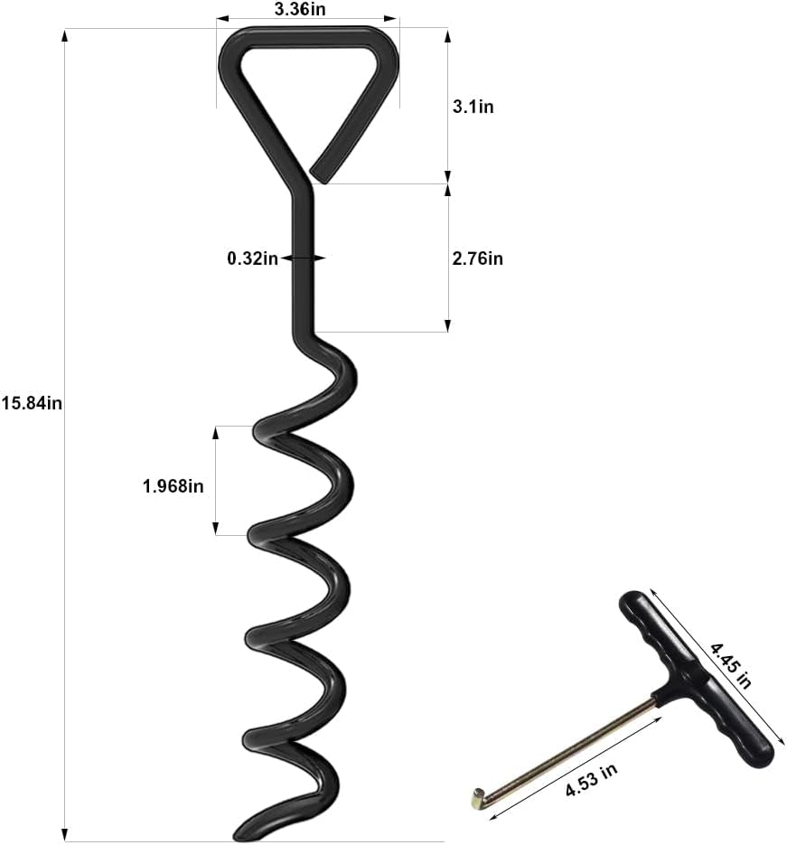 USA Trampoline Stakes Heavy Duty Trampoline Parts Corkscrew Shape Steel Stakes Anchor Kit with T Hook for Trampolines -Set of 4 Bonus 4 Strong Belt,Black