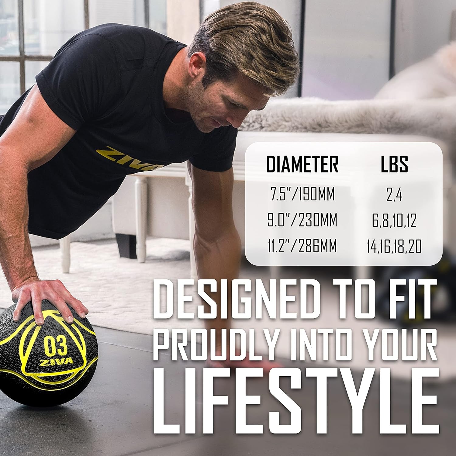 Medicine Ball – Durable Rubber Weighted Ball with Easy-Grip Textured Shell for Core, Balance and Strength Training – Commercial Quality (Black, 4–12 Lb)
