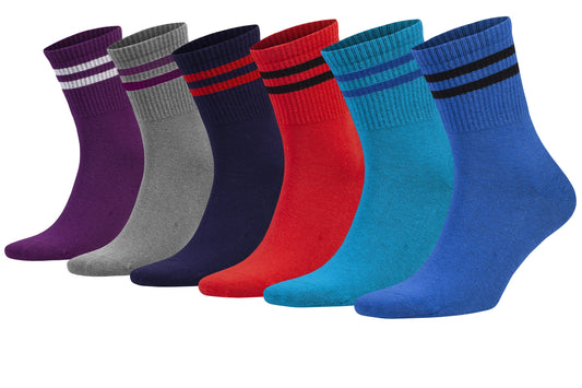 Tennis Crew Socks for Women – 6 Pairs, Athletic Striped, Breathable & Moisture-Wicking, Shoe Size 5-10